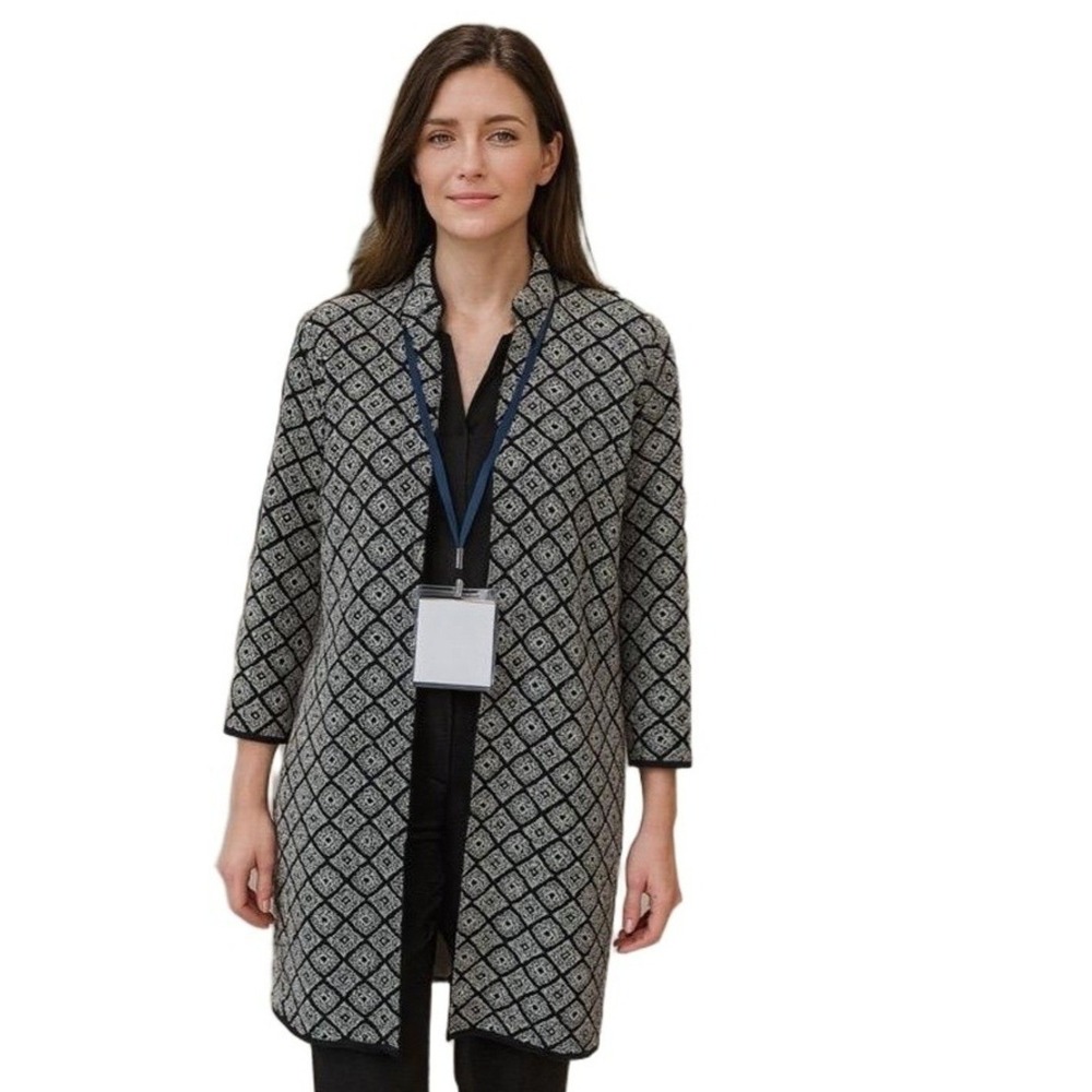 Philosophy Coat Womens Medium Black Patterned Long Sleeves Collared Modern
